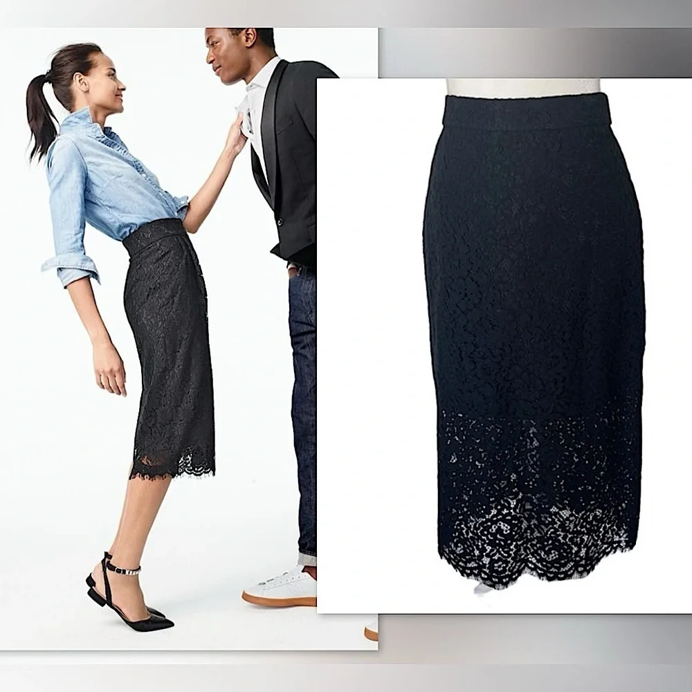 〰️J Crew No. 3 Pencil Skirt in Black lace, 12 NWT✨